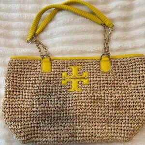Tory Burch “Thea” Raffia and Leather Tote Bag